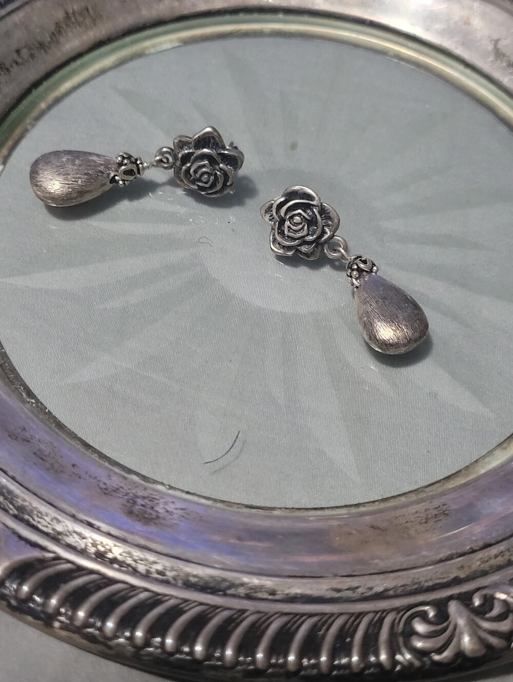 Sterling Silver Rose Drop Earrings - Elegant Floral Dangle